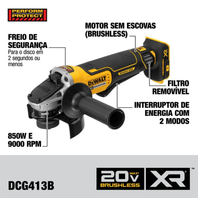 ESMERILHADEIRA 4 1/2 DCG413BB2 20V MAX XR S/BATERIA DEWALT 220V